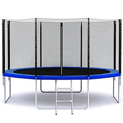 Великий батут для дітей і дорослих із високою захисною сіткою і драбиною діаметром 374 см SkyJump
