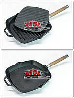 Сковорода ГРІЛЬ чавунна 26х26 см з притискачем 22,5х22,5 см 2 кг і знімною ручкою БІОЛ 1026P-2