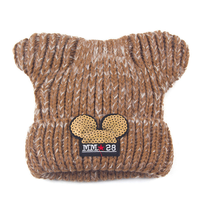 Дитяча зимова шапочка для дівчинки Міккі з вушками коричнева, фото 1