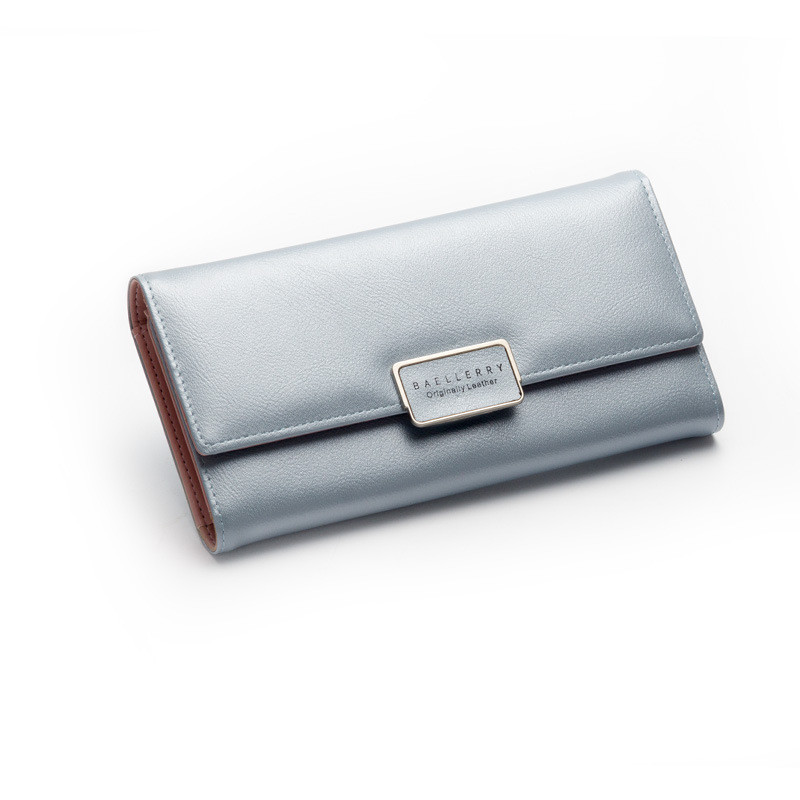 Жіночий гаманець портмоне сріблясто-блакитний потрійного складання на металевій кнопці, фото 1