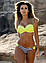 Купальник жіночий роздільний бандо жовто салатовий з пуш ап і трусами в полоску, фото 2