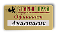 Металлический бейдж с окошком для сменного имени на магните/булавке 75х38 мм.