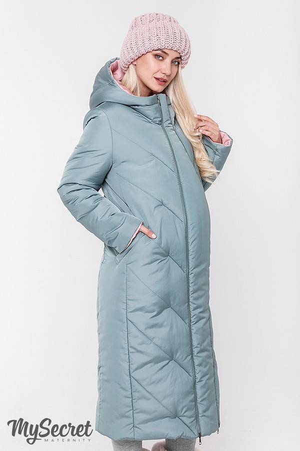 Стильна зимова двостороння куртка для вагітних TOKYO OW-48.063, рожева з оливкою, розмір 46, фото 1