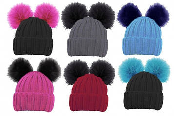 Теплі дитячі шапочки з двома помпонами для дівчаток від 3 років