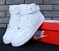 Зимові шкіряні кросівки з хутром Nike Air Force 1 High White Winter (Найк Аїр Форс на хутрі жіночі та чоловічі)