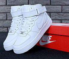 Зимові шкіряні кросівки з хутром Nike Air Force 1 High White Winter (Найк Аїр Форс на хутрі жіночі та чоловічі) 38