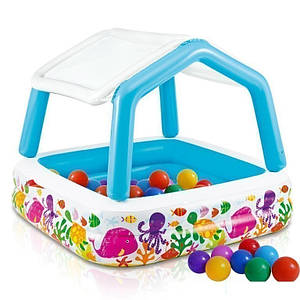 Дитячий надувний басейн Intex 57470-1 «Акваріум» зі знімним навісом, з кульками 30 шт., 157 х 157 х 122 см