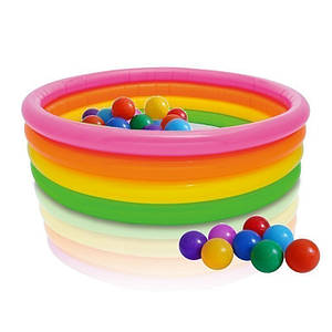 Дитячий надувний басейн Intex 56441-1 «Райдуга», з кульками 10 шт., 168 х 46 см