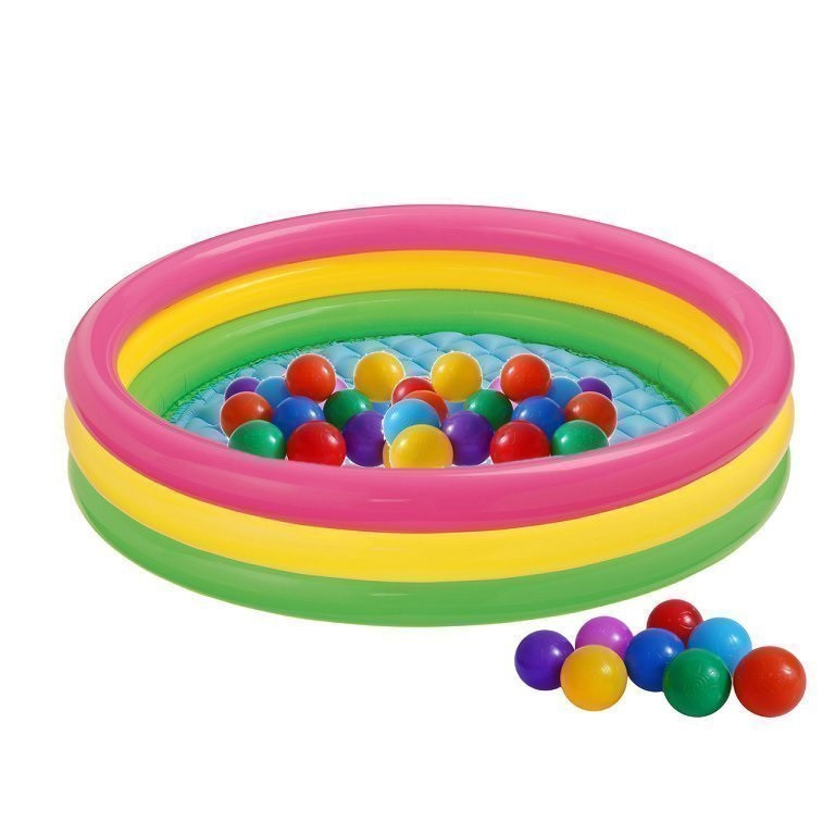 Дитячий надувний басейн Intex 57422-1 «Квіта заходу», з кульками 10 шт.,147 х 33 см Надувне дно, фото 1