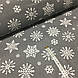 Тканина бавовняна новорічна, білі великі сніжинки на сірому, фото 2