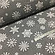 Тканина бавовняна новорічна, білі великі сніжинки на сірому, фото 3