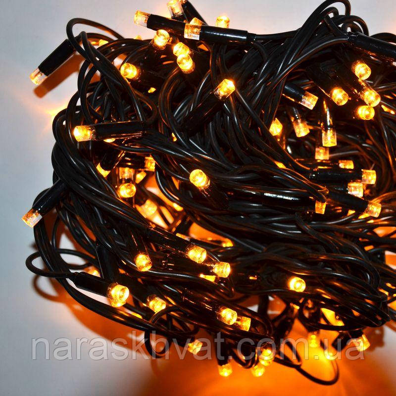 Гірлянда вулична Нитка LED 160, жовта, чорний дріт, фото 1
