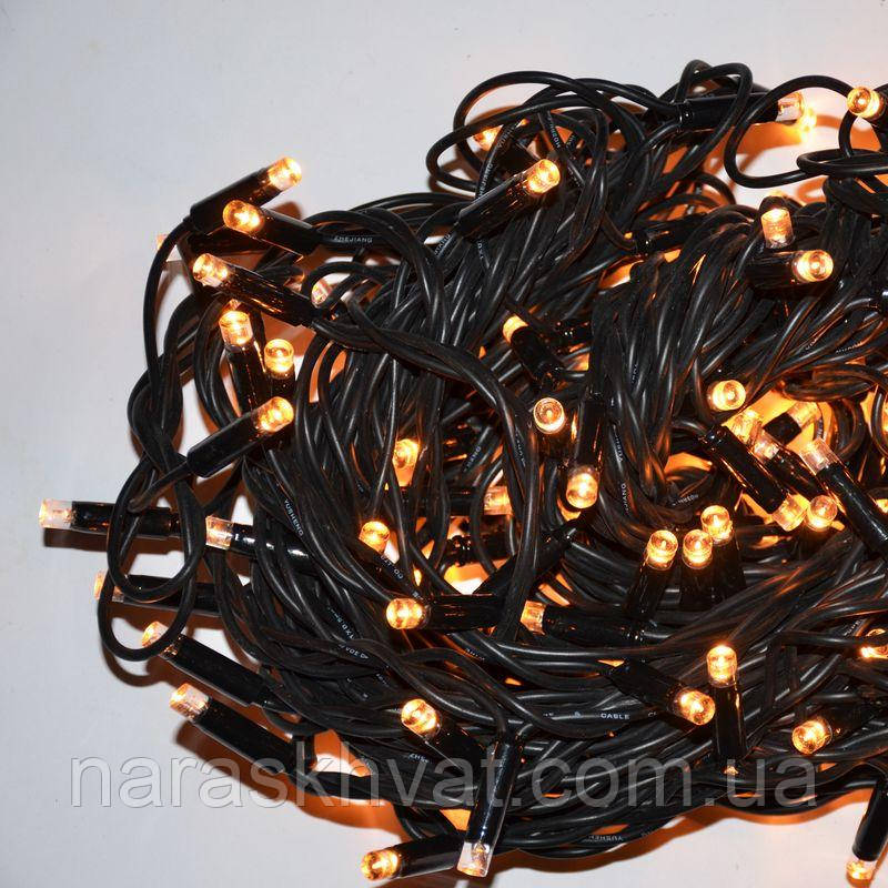 Гірлянда вулична Нитка LED 200, жовта, чорний дріт