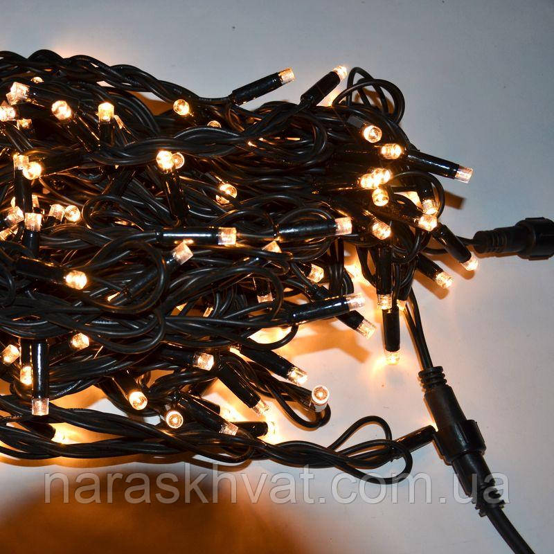 Гірлянда вулична Нитка LED 200, теплий білий, чорний дріт