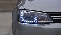 Передние фары VW Jetta 6 тюнинг Led оптика стиль GLI (линза под ксенон)