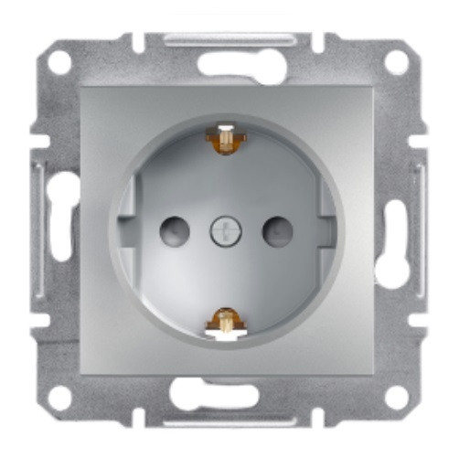 Розетка одинарна з з/к і захисними шторками алюмінієва Asfora Schneider electric EPH2900261
