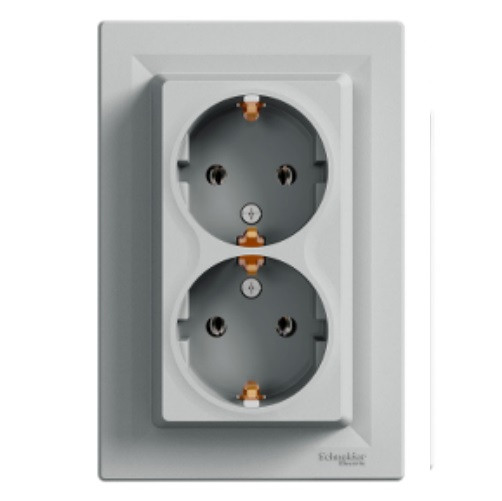 Розетка подвійна з заземленням алюмінієва Schneider Electric Asfora EPH9900161