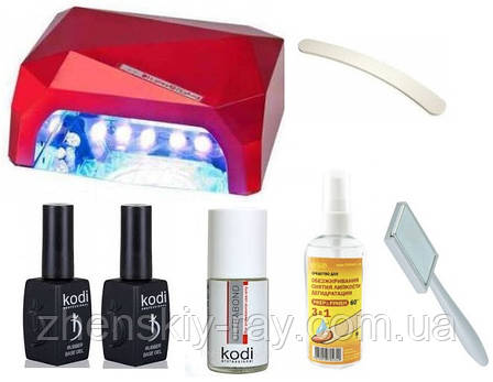 Стартовий набір для покриття гель лаком " котяче око" Kodi з Led лампою 36 Вт, фото 1
