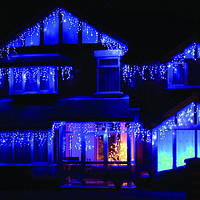 Светодиодная гирлянда бахрома LED 100 лампочек с коннектором: длина 3м, синий цвет