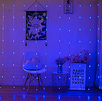 Светодиодная гирлянда штора водопад LED 240 лампочек с коннектором: размер 3х2м, синий цвет