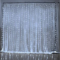 Светодиодная гирлянда штора водопад LED 240 лампочек с коннектором: размер 3х2м, холодный белый цвет