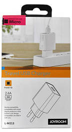 Зарядний пристрій JOYROOM L-M213 2.4 A White + micro USB