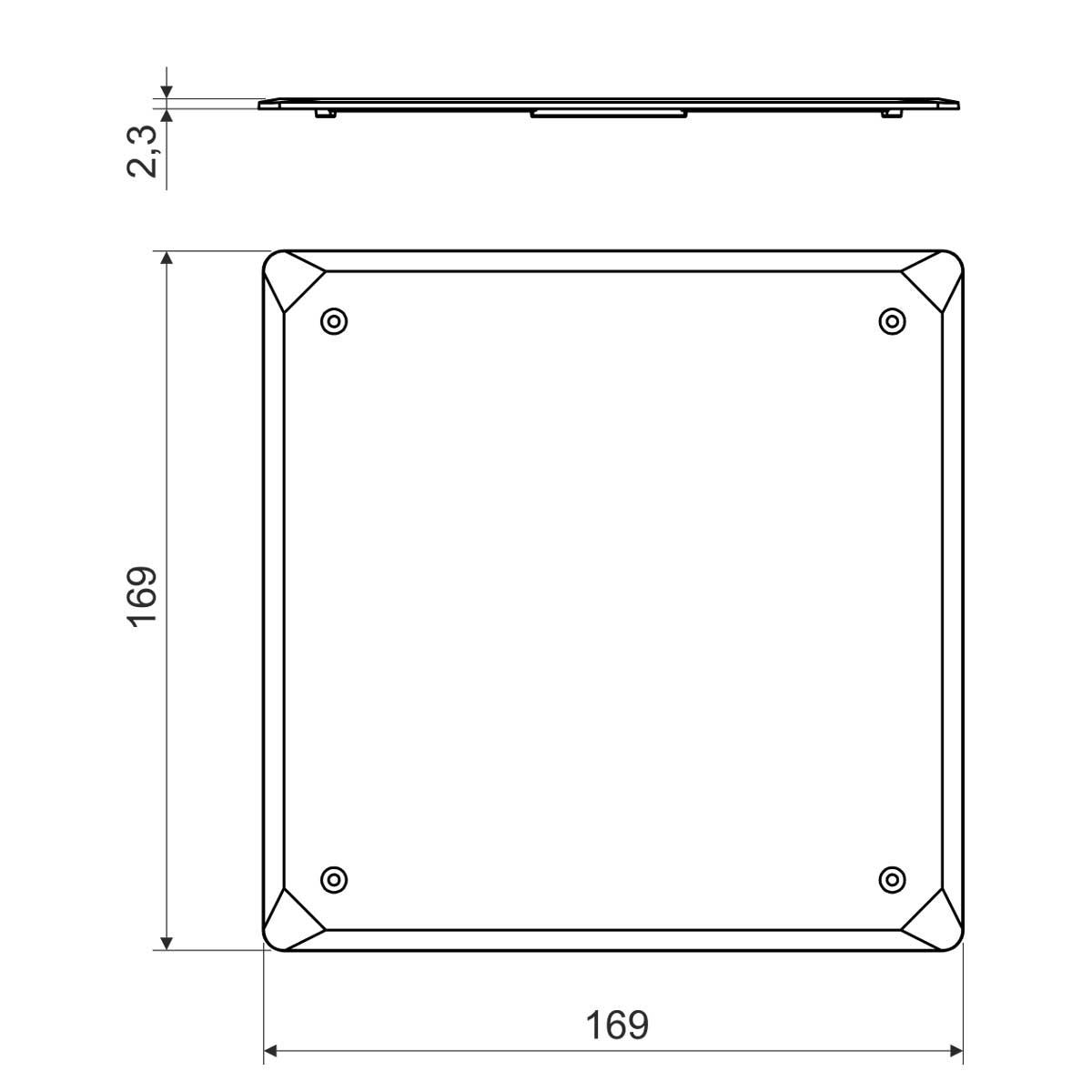 Кришка до коробок KO 125E, KO 125/1L; розміри 169х169х2,3мм; ПВХ V 125/1_HB