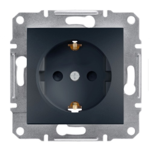 Розетка одинарна з з/к і захисними шторками антрацит Asfora Schneider electric EPH2900271