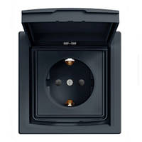 Розетка вологозахищена з заземленням IP44 антрацит Schneider electric Asfora EPH3100371