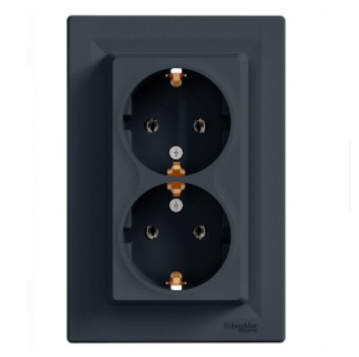 Розетка подвійна з заземленням антрацит Schneider Electric Asfora EPH9900171