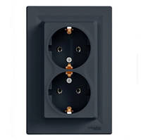 Розетка подвійна з заземленням антрацит Schneider Electric Asfora EPH9900171