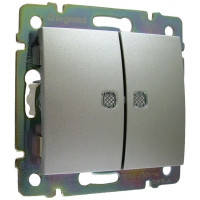 Вимикач прохідний 2-клавішний з підсвіткою (алюміній) Legrand Valena