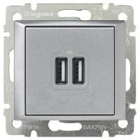 Зарядний пристрій з USB-роз'ємами, 2-гнізда, 1500 мA (алюміній) Legrand Valena