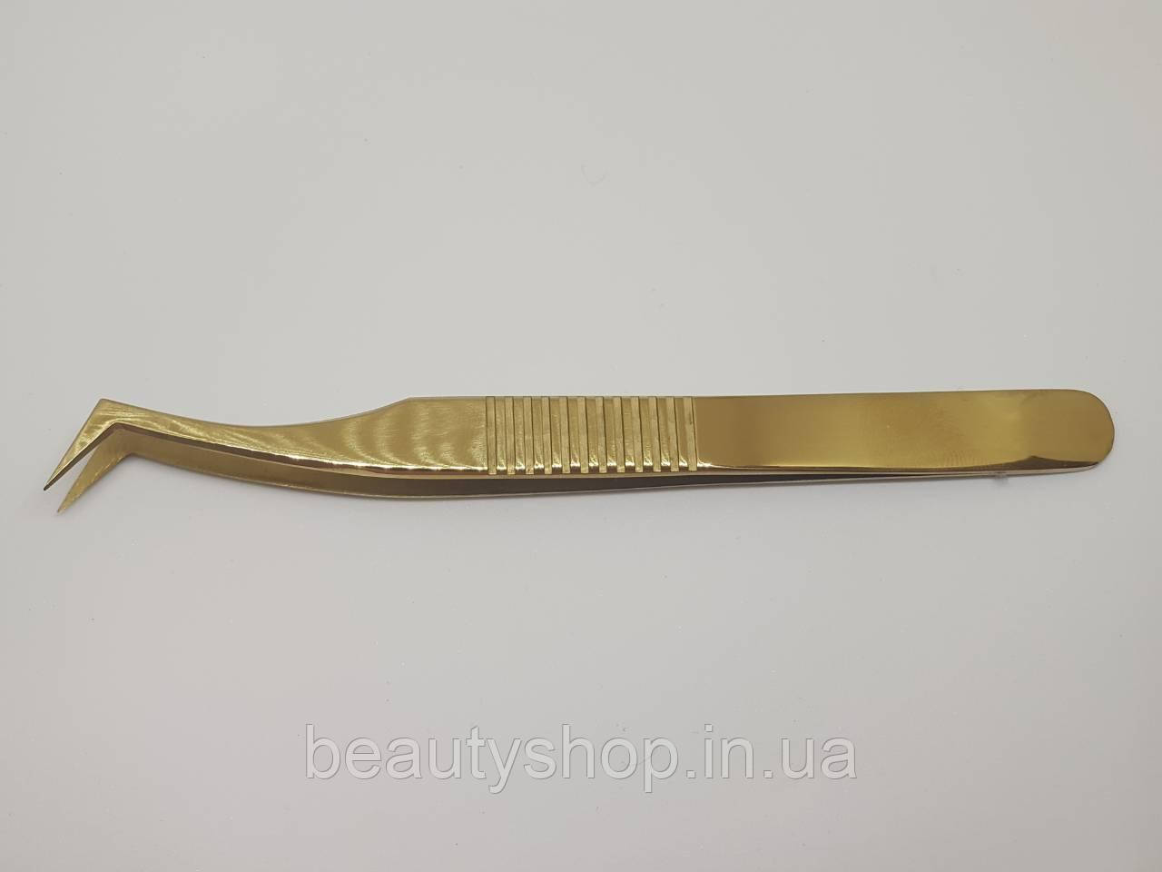 💎 Пінцет для вій «Чобіток L» для об’ємного нарощування GOLD з ребрами