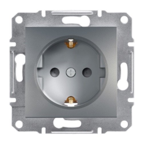 Розетка одинарна з з/к і захисними шторками сталь Asfora Schneider electric EPH2900262