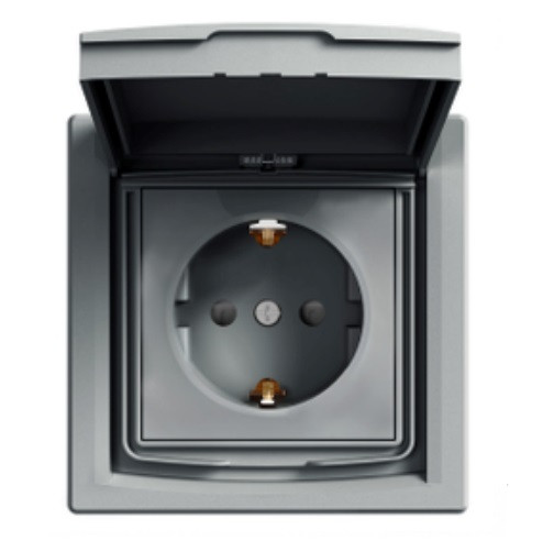 Розетка з захисною кришкою та заземленням сталь Schneider еlectric Asfora EPH3100362