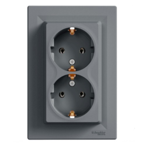 Розетка подвійна з заземленням сталь Schneider Electric Asfora EPH9900162