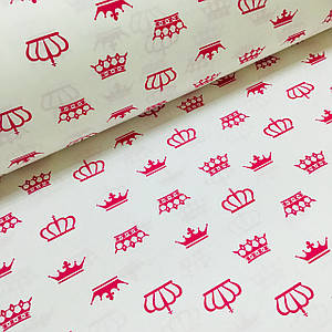 Тканина польська бавовняна, корони малинові на білому