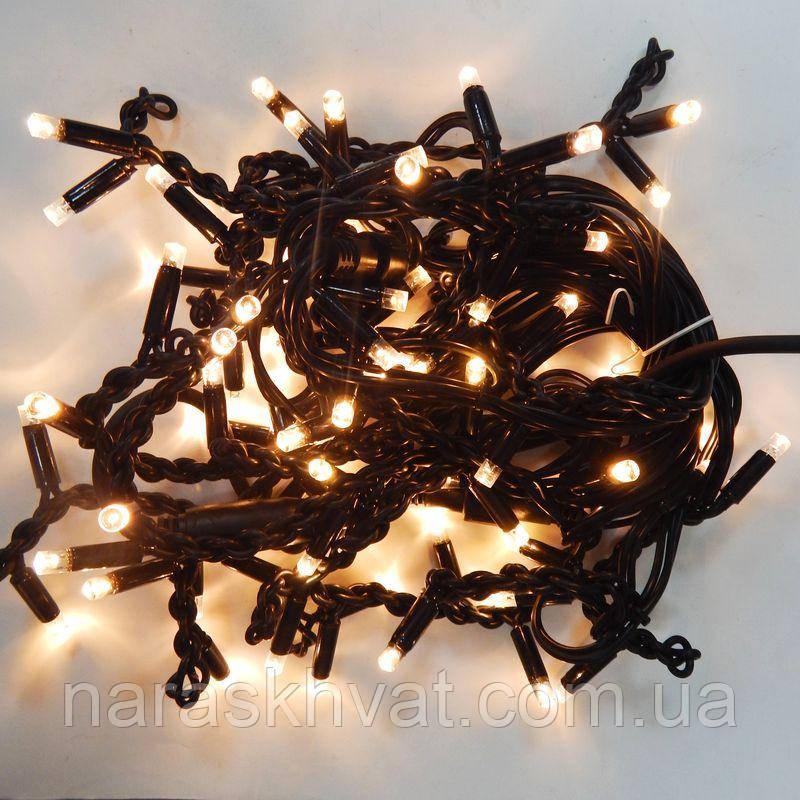 Гірлянда вулична Бахрома LED 100, теплий білий, чорний дріт