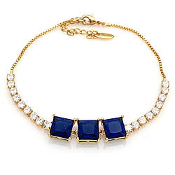 Браслет Доріжка, Три синіх камінців цирконію, р. 17,5, р. 20,5, позолота 18К