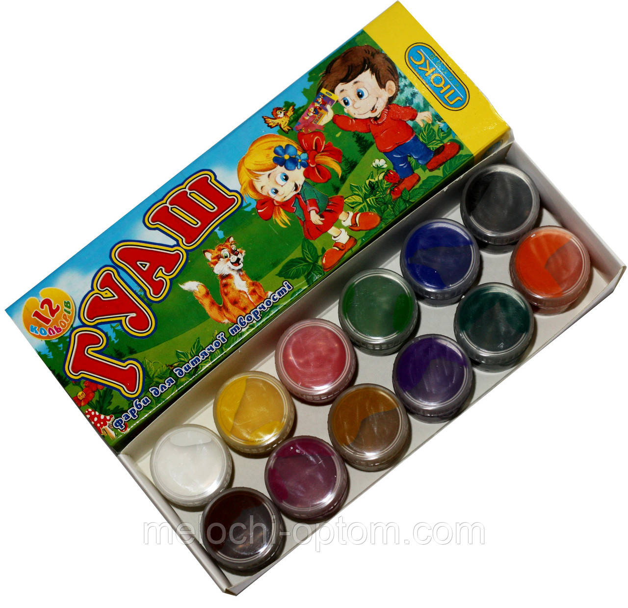 Фарби гуаш Люкс колор 12 кольорів х 16мл, фарби для малювання