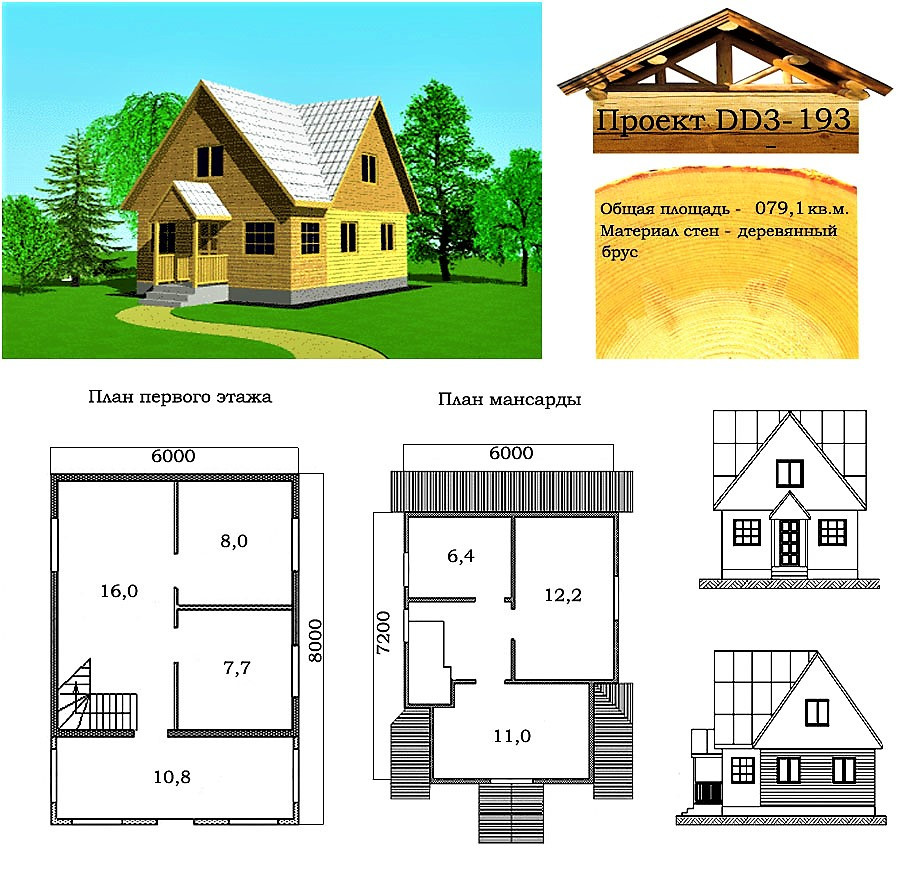 Проект дома из профилированного бруса 79,1 м2. Проект дома бесплатно при заказе строительства - фото 1 - id-p805988785