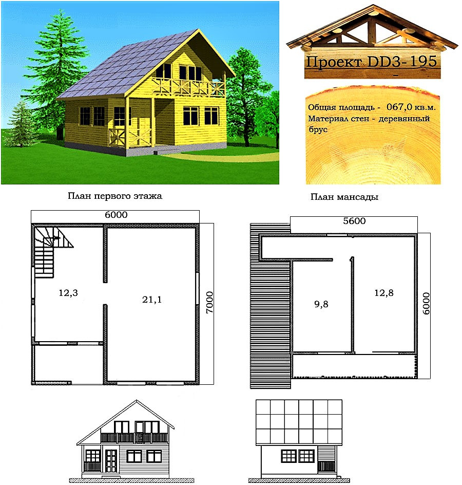 Проект дома из профилированного бруса 67 м2. Проект дома бесплатно при заказе строительства - фото 1 - id-p806002610