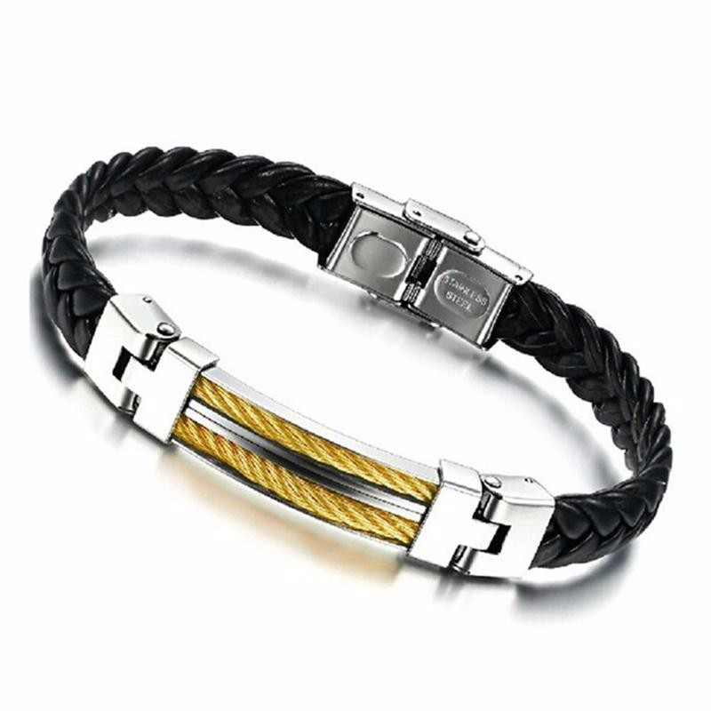 Чоловічий шкіряний браслет Primo Steel Rope - Gold, фото 1