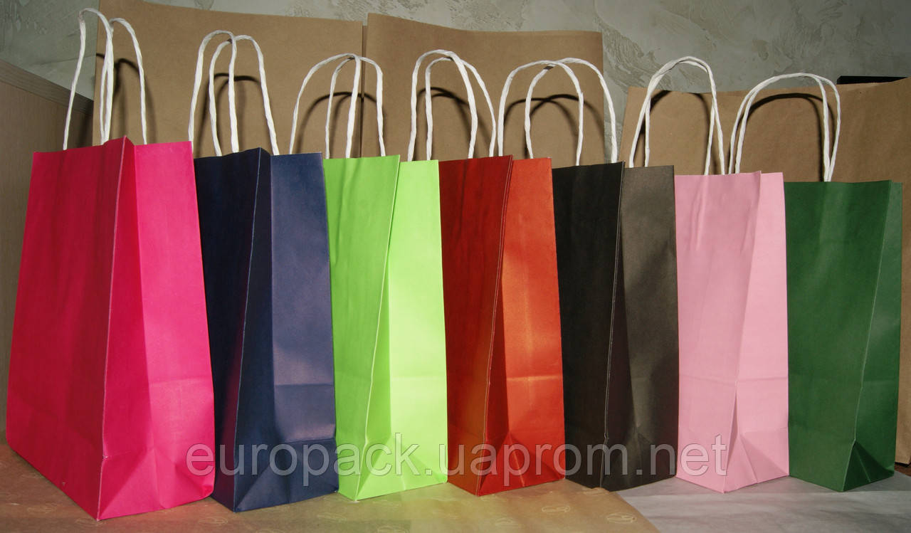 Крафт пакет СТАНДАРТ подарочный с кручеными ручками 200х80х240 бордово ...