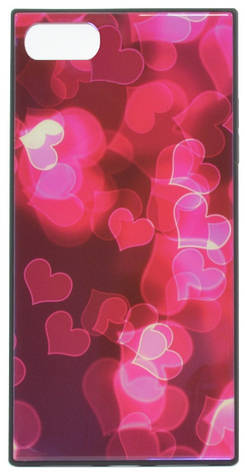 Чохол-накладка YCT для iPhone 7/8 (4.7") TPU+Glass прямокутний Серця Рожеві, фото 1