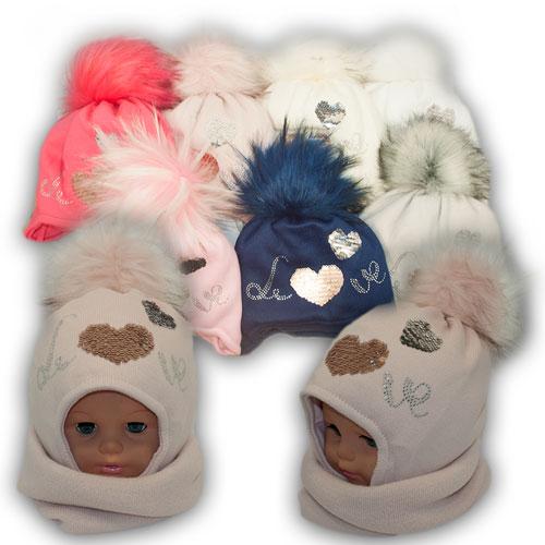 ОПТ Шапка з помпоном і шарф-хомут для дівчинки, р. 48-50 (5 шт./набір), фото 1