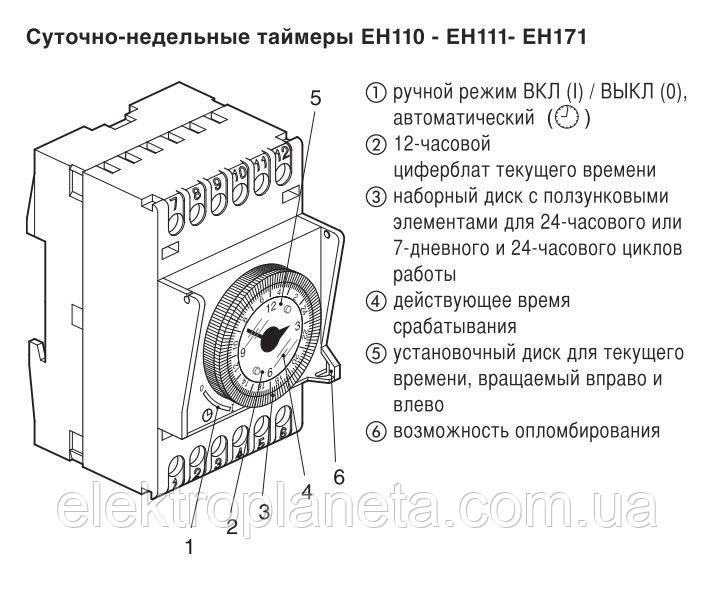 Таймер аналоговий, добовий, 16А, 1 перемикаємий контакт, запас ходу 200 год., 3 м EH111 - фото 2 - id-p67824507