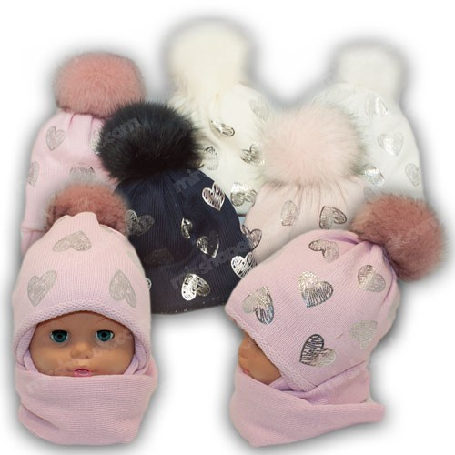 ОПТ Дитячий комплект — шапка та шарф для дівчинки, р. 48-50 (5 шт./набір), фото 1