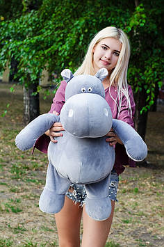 М'яка іграшка Бегемотик Бадді 75 см Рожевий бегемотик Бегемотик плюшевий Дитячі іграшки Сірий